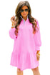 Contrast Striped Collar Patchwork Puff Sleeve Ruffle Hem Mini Dress